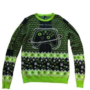 Xbox Ugly Christmas Sweater Men's XS Black Gamer Green Controller Holiday Knit